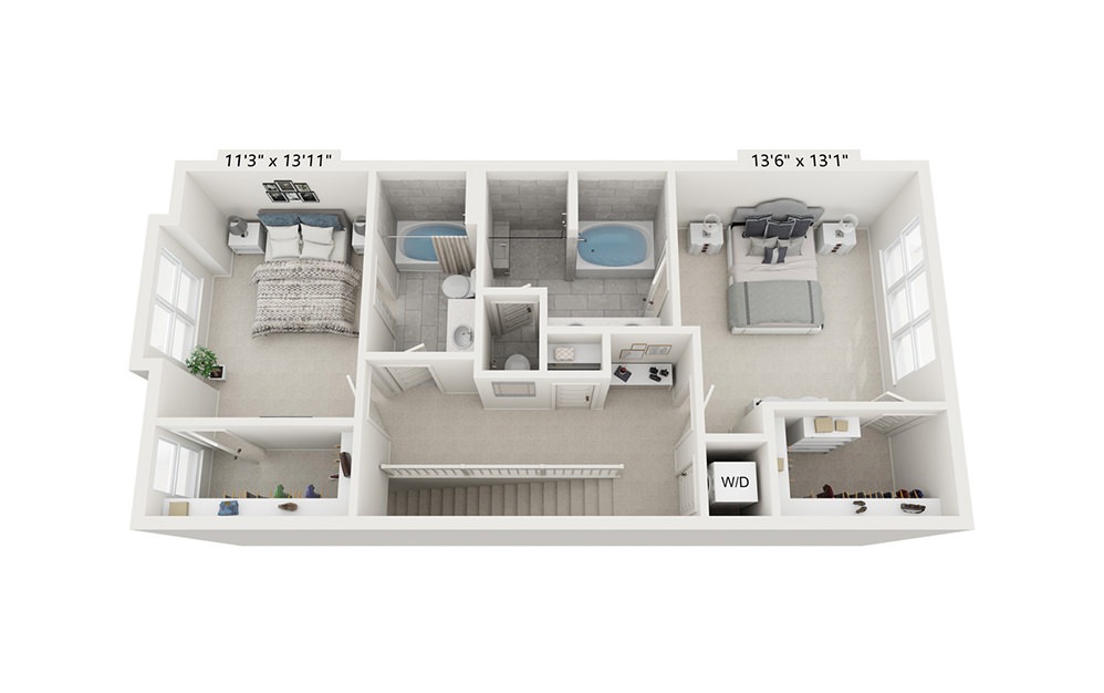 Adirondack - 2 bedroom floorplan layout with 2.5 baths and 1675 square feet. (Floor 3)